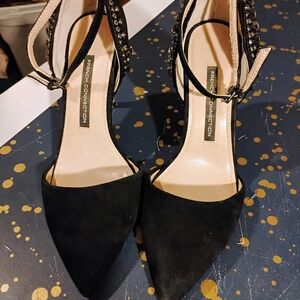 French connection suede and  bejeweled d'Orsay ankle strap pump